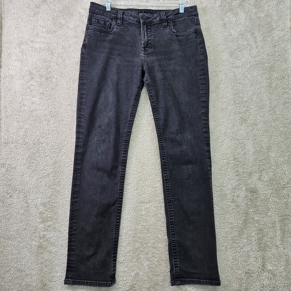 Kut From The Kloth Straight Leg Jeans Womens 12 Black Mid Rise Stretch Denim
